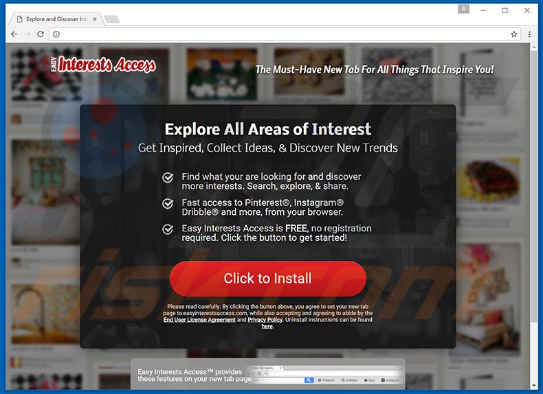 Website used to promote Easy Interests Access browser hijacker