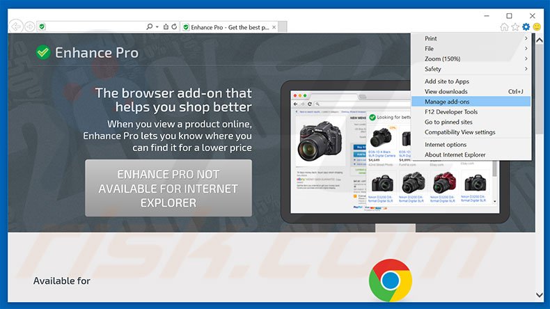 Removing Enhance Pro ads from Internet Explorer step 1