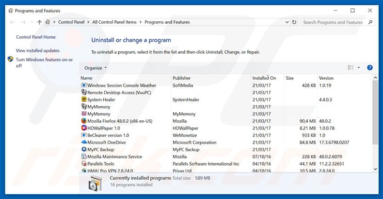 Enhance Pro adware uninstall via Control Panel