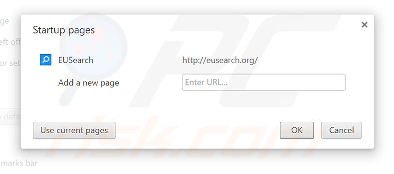 Removing eusearch.org from Google Chrome homepage