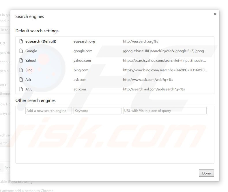 Removing eusearch.org from Google Chrome default search engine