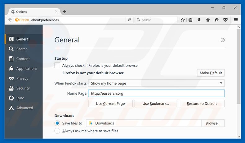 Removing eusearch.org from Mozilla Firefox homepage