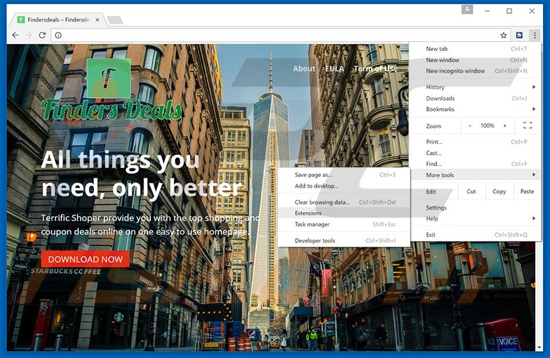 Removing Findersdeals  ads from Google Chrome step 1