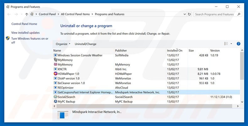 hp.myway.com browser hijacker uninstall via Control Panel