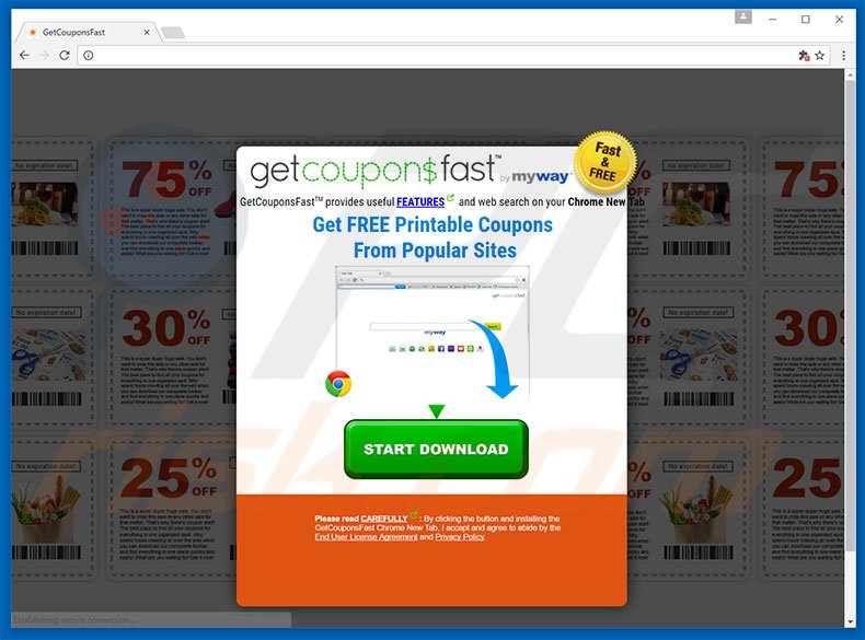 Website used to promote GetCouponFast browser hijacker