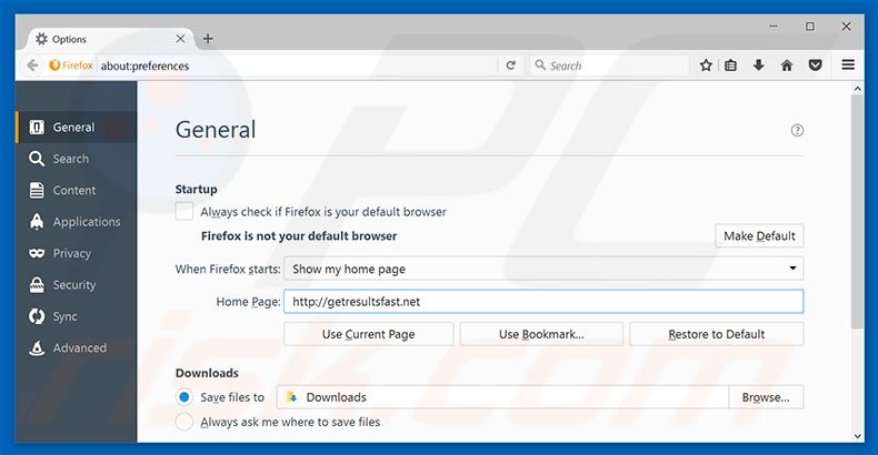 Removing getresultsfast.net from Mozilla Firefox homepage