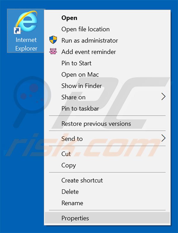 Removing getresultsfast.net from Internet Explorer shortcut target step 1