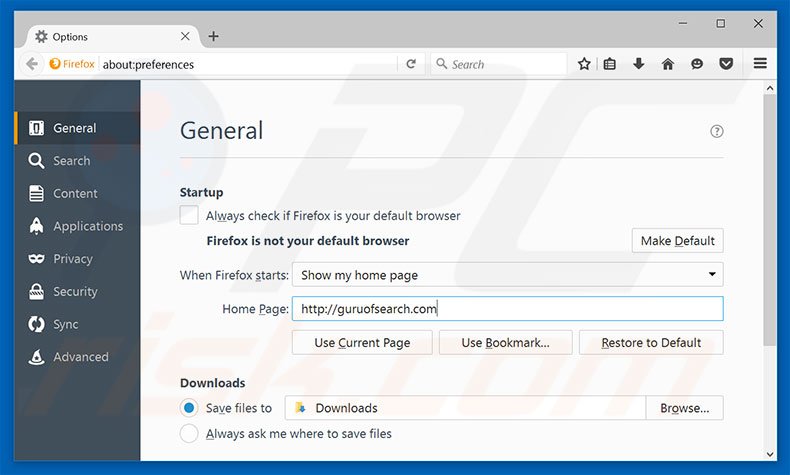 Removing guruofsearch.com from Mozilla Firefox homepage