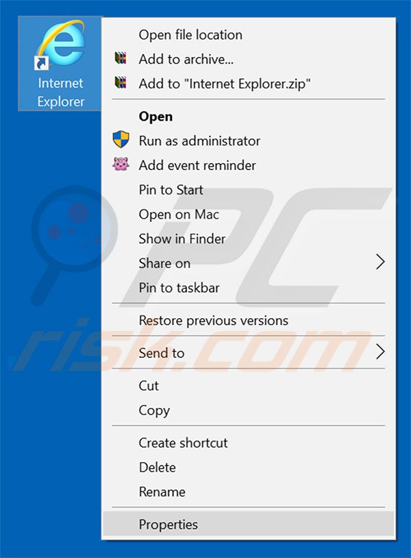 Removing guruofsearch.com from Internet Explorer shortcut target step 1