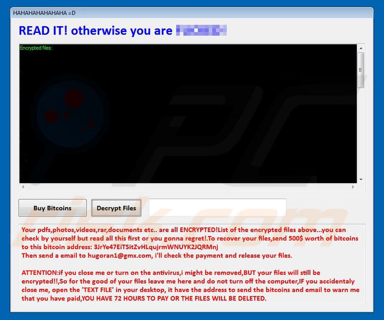 HAHAHA ransomware ransom note (pop-up)