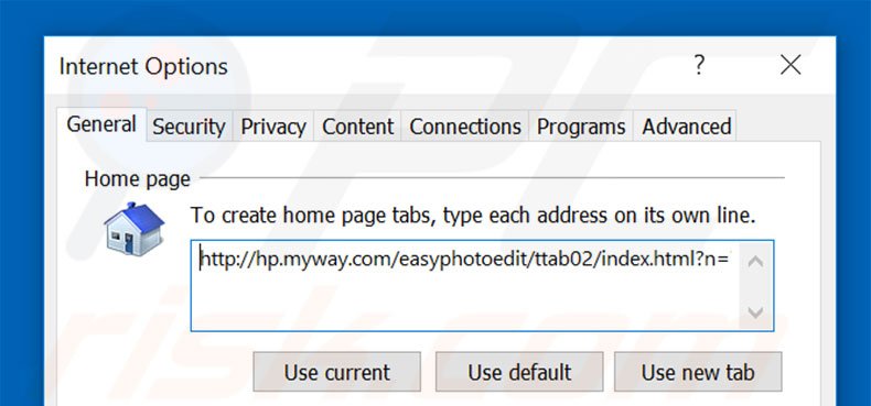 Removing hp.myway.com from Internet Explorer homepage