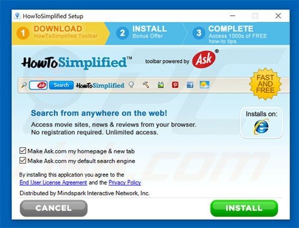 Official HowToSimplified browser hijacker installation setup