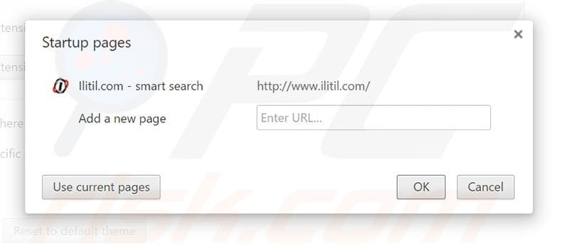 Removing ilitil.com from Google Chrome homepage