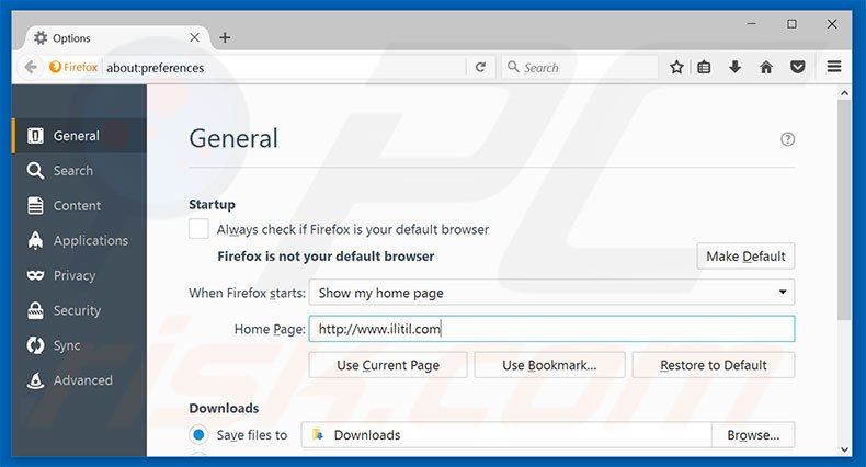 Removing ilitil.com from Mozilla Firefox homepage