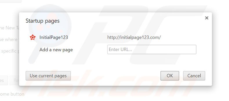 Removing initialpage123.com from Google Chrome homepage