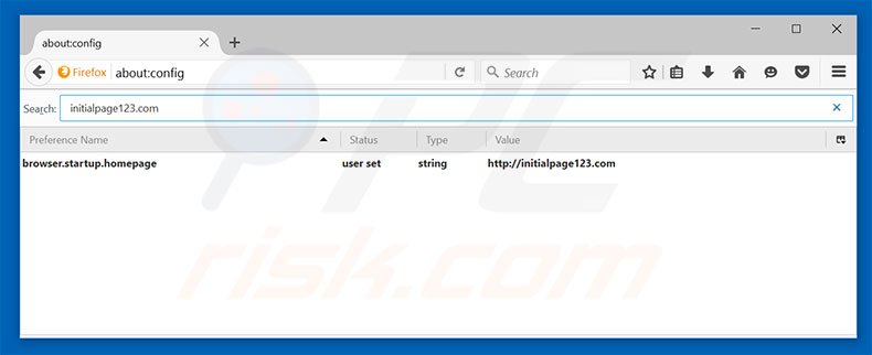 Removing initialpage123.com from Mozilla Firefox default search engine