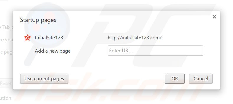 Removing initialsite123.com from Google Chrome homepage