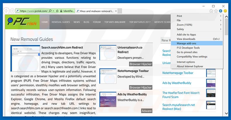 Removing Invalid Partition Type Was Detected ads from Internet Explorer step 1