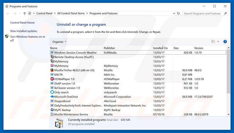 Invalid Partition Type Was Detected adware uninstall via Control Panel