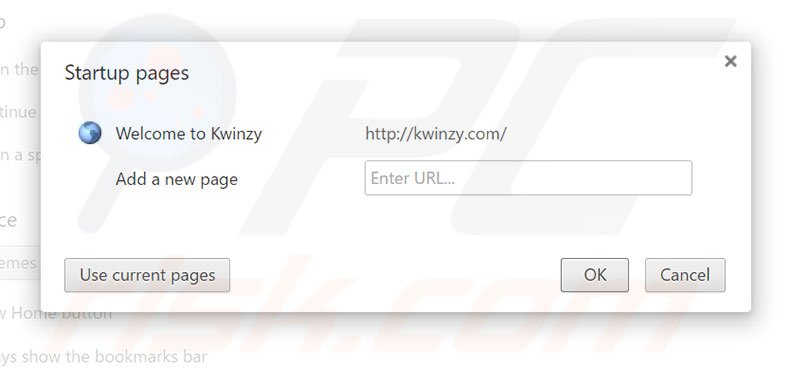 Removing kwinzy.com from Google Chrome homepage