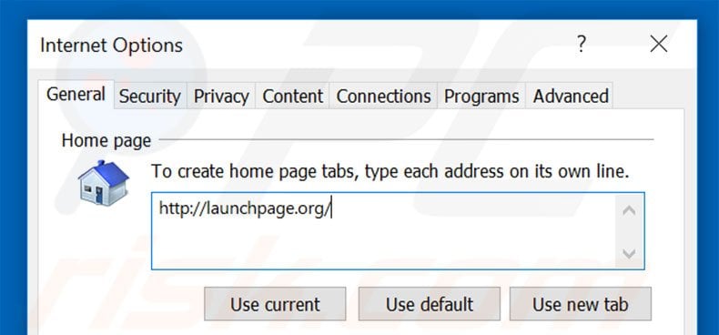 Removing launchpage.org from Internet Explorer homepage