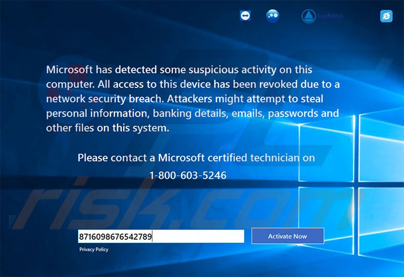 Remove Microsoft Has Detected Some Suspicious Activity scam