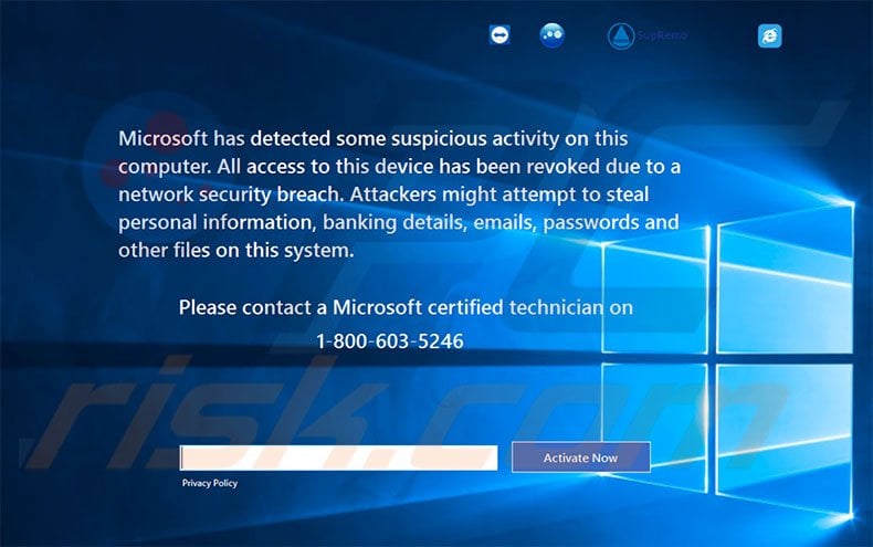 Microsoft Has Detected Some Suspicious Activity scam