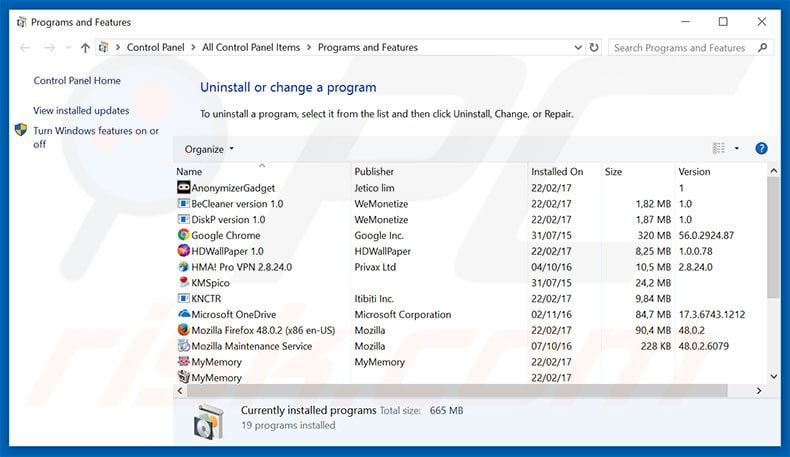 Mommys Offers adware uninstall via Control Panel