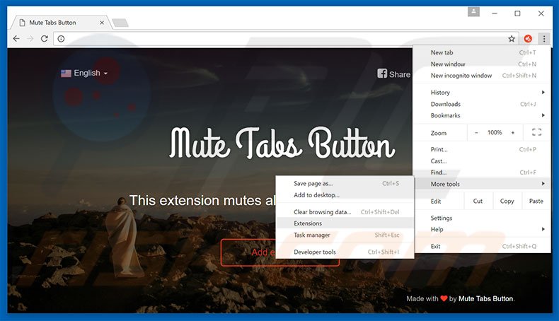 Removing Mute Tabs Button  ads from Google Chrome step 1