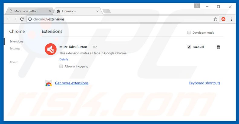 Removing Mute Tabs Button ads from Google Chrome step 2