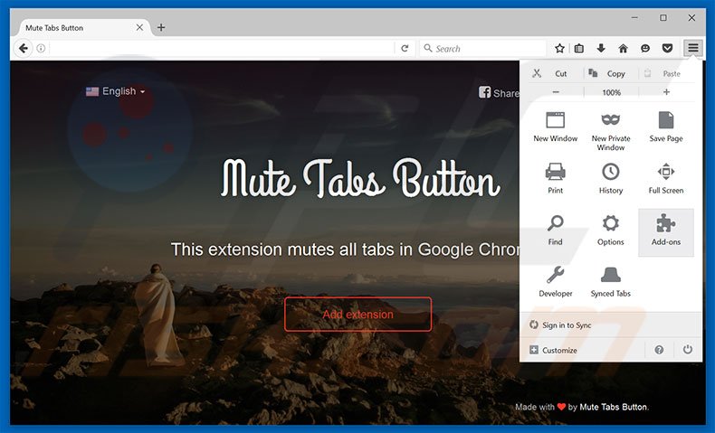 Removing Mute Tabs Button ads from Mozilla Firefox step 1