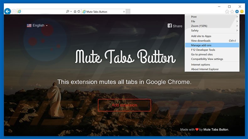Removing Mute Tabs Button ads from Internet Explorer step 1