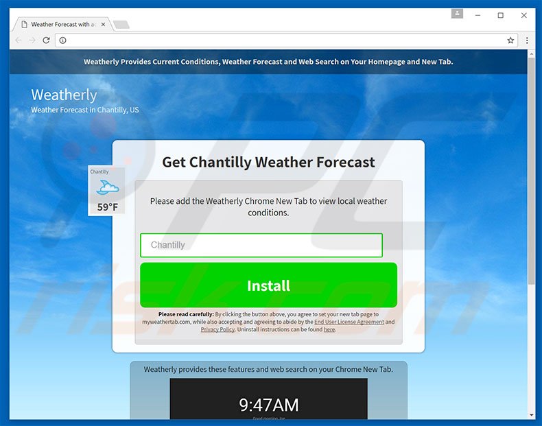 Website used to promote Weatherly browser hijacker