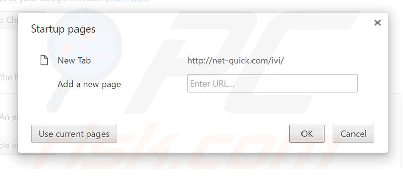 Removing net-quick.com from Google Chrome homepage
