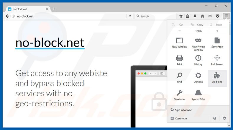 Removing no-block.net ads from Mozilla Firefox step 1