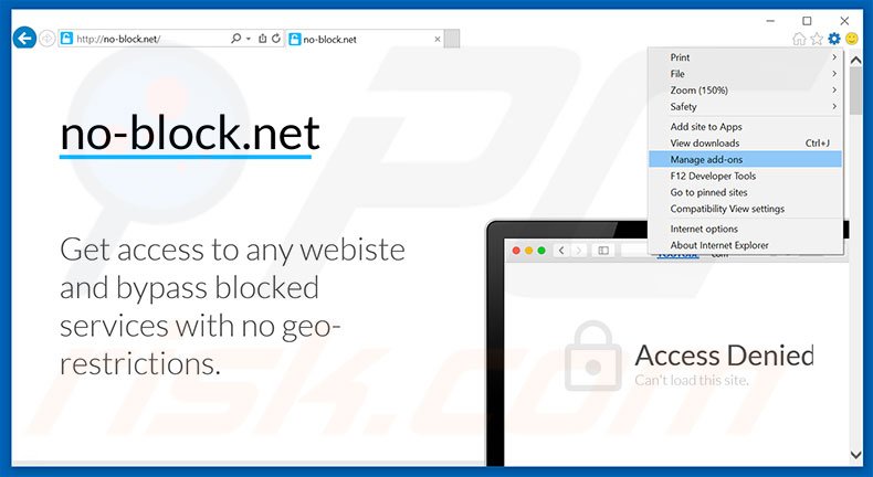 Removing no-block.net ads from Internet Explorer step 1