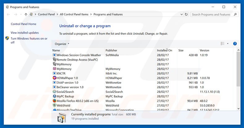 no-block.net adware uninstall via Control Panel