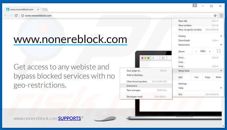 Removing Nonereblock  ads from Google Chrome step 1