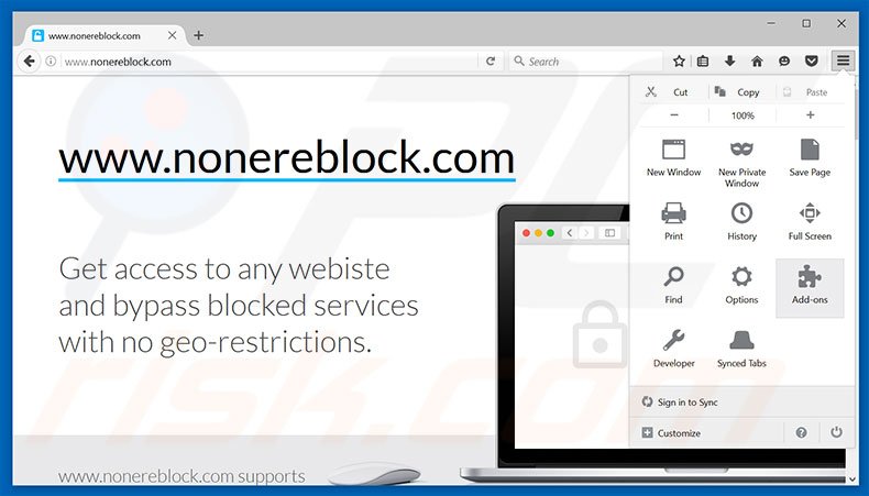 Removing Nonereblock ads from Mozilla Firefox step 1