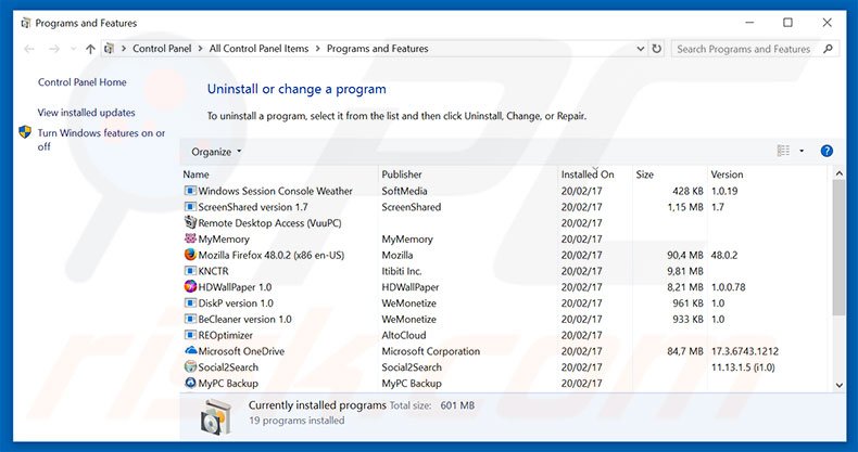 Nonereblock adware uninstall via Control Panel