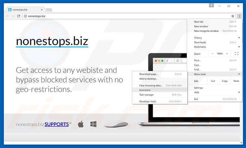 Removing nonestops.biz  ads from Google Chrome step 1