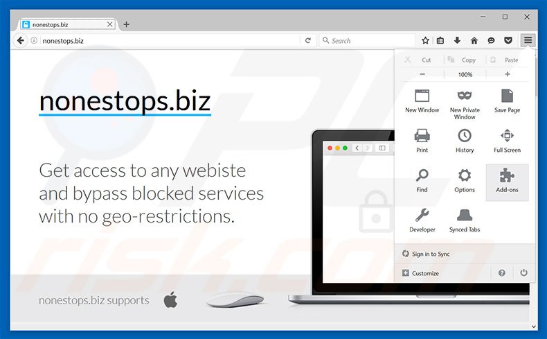 Removing nonestops.biz ads from Mozilla Firefox step 1