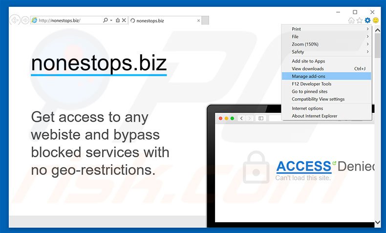 Removing nonestops.biz ads from Internet Explorer step 1
