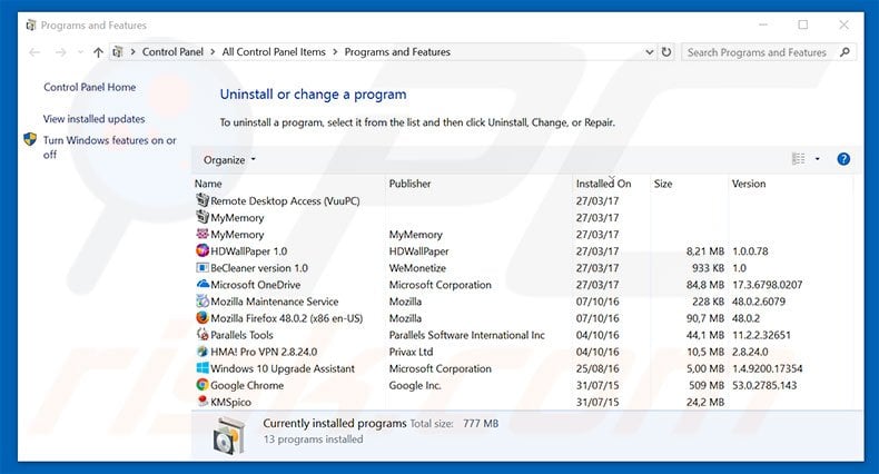 nonestops.biz adware uninstall via Control Panel