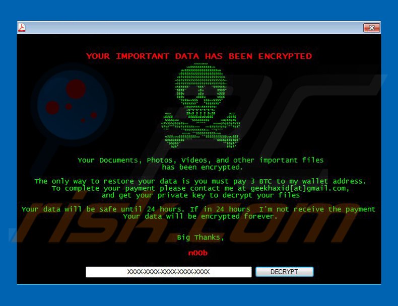 noobcrypt ransomware variant pop-up
