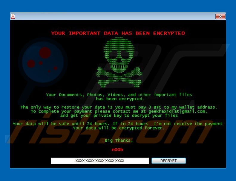 noobcrypt ransomware variant pop-up