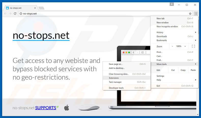Removing no-stops.net  ads from Google Chrome step 1