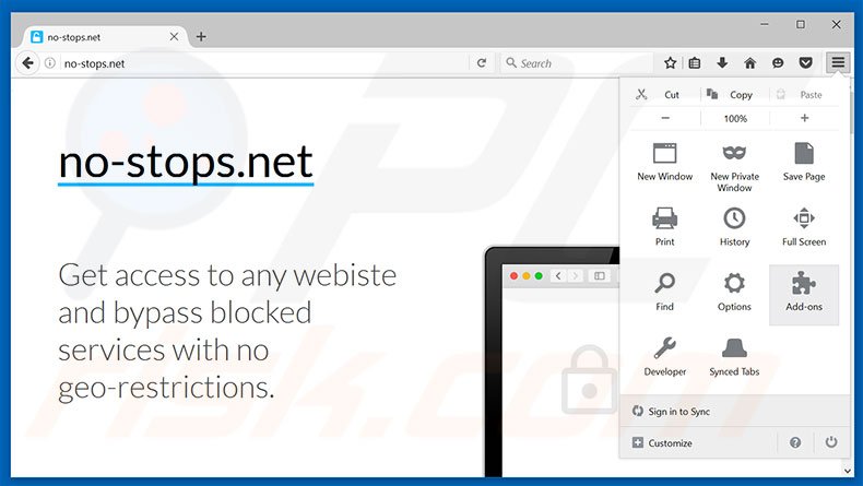 Removing no-stops.net ads from Mozilla Firefox step 1