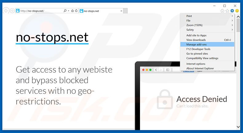 Removing no-stops.net ads from Internet Explorer step 1