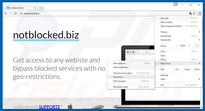Removing notblocked.biz  ads from Google Chrome step 1